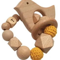 Outlet Anneau de dentition en bois Oiseau moutarde et beige (personnalisable) Jouet / Anneau De Dentition