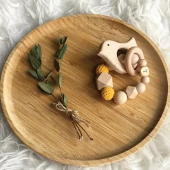 Outlet Anneau de dentition en bois Oiseau moutarde et beige (personnalisable) Jouet / Anneau De Dentition
