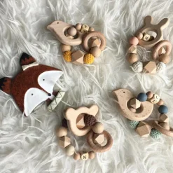 Online Anneau de dentition en bois Oiseau mint et ardoise (personnalisable) Jouet / Anneau De Dentition