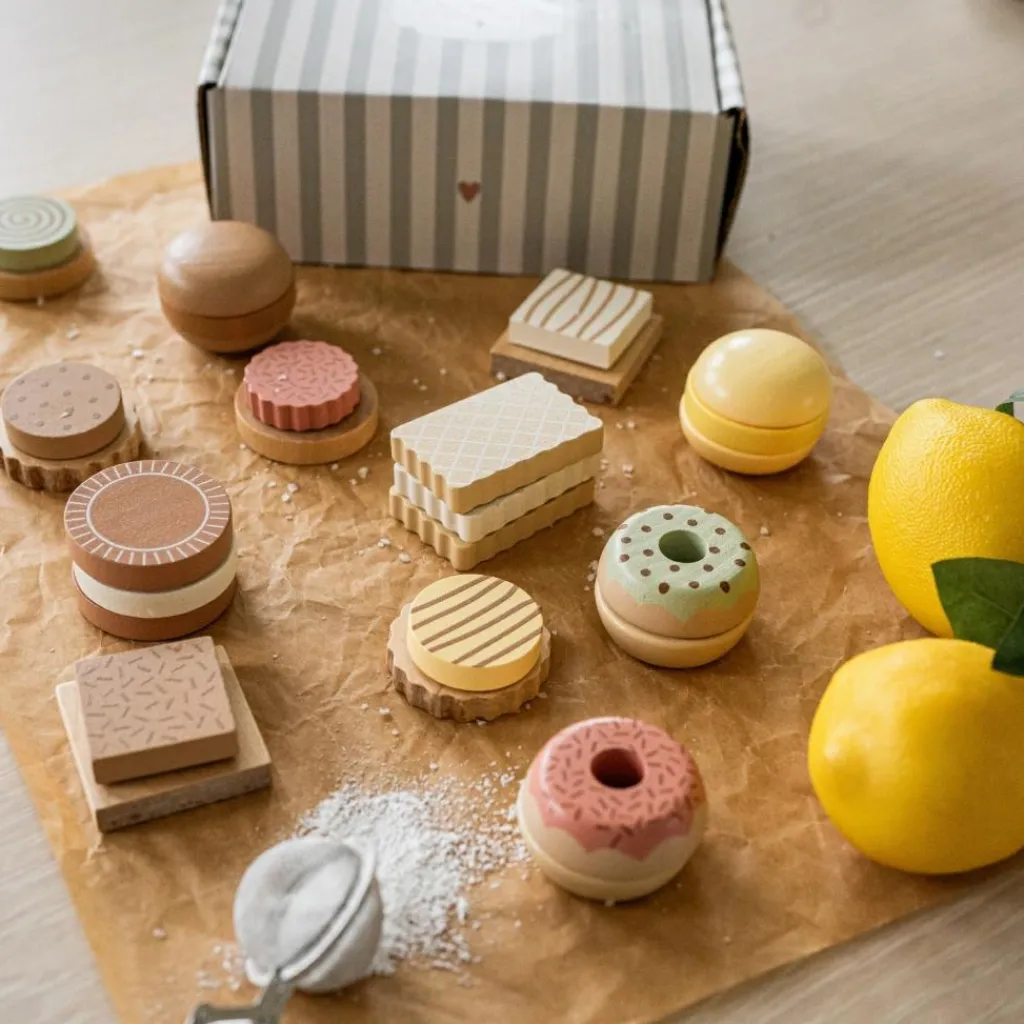 New Boite de cookies en bois Dînette Et Aliments Factices