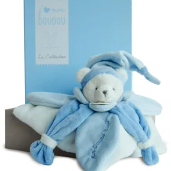 Outlet Coffret doudou pétale J'aime mon doudou ours bleu (24 cm) Doudou Plat