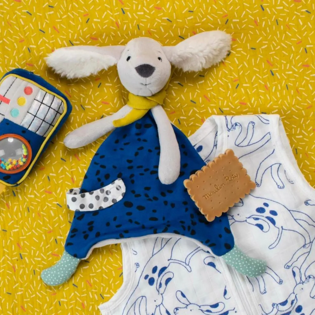 Doudou Pilou bleu Puce et Pilou (personnalisable) Doudou Plat