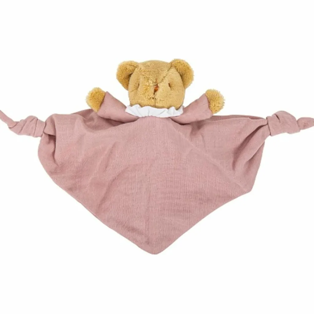 Doudou plat avec hochet Ours Vieux Rose Doudou Plat