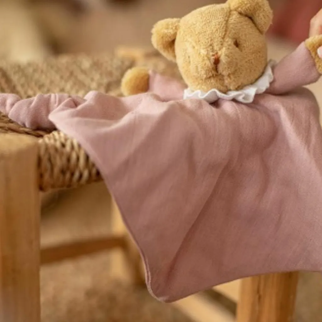 Doudou plat avec hochet Ours Vieux Rose Doudou Plat