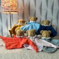 Doudou plat avec hochet Ours Vieux Rose Doudou Plat