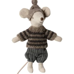 Grand frère Souris en hiver sur ses skis Gris Figurines De Jeu