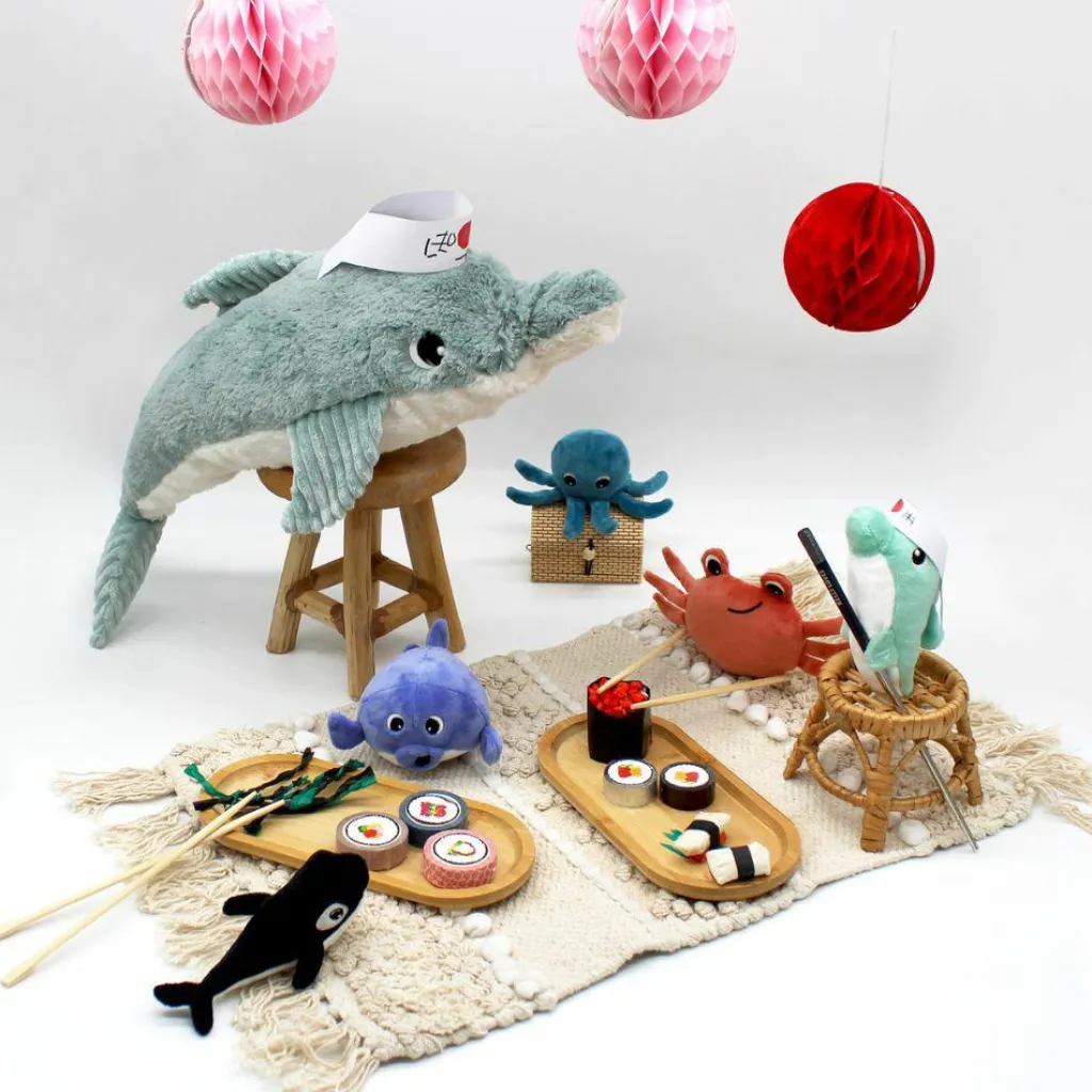 Best Grande peluche Tofou le dauphin maman et bébé menthe (50 cm) Peluche Moyenne (20-59 Cm)