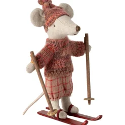 Sale Grande soeur Souris en hiver sur ses skis Rose Figurines De Jeu