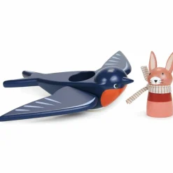 Hirondelle et son ami lapin en bois Figurines De Jeu