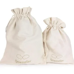 Hochet peluche Ange lapin marinière + pochette en coton Hochet