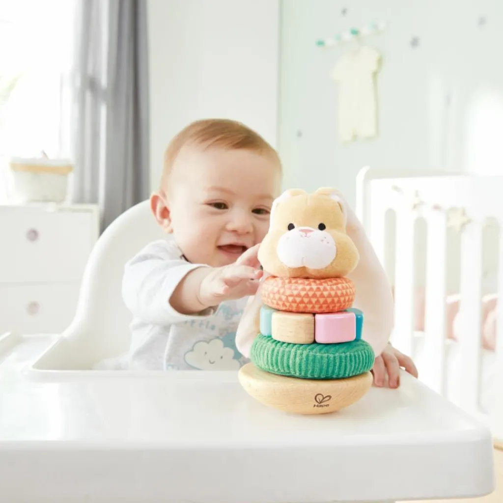 Lapin à empiler en bois et tissu Jouet À Empiler