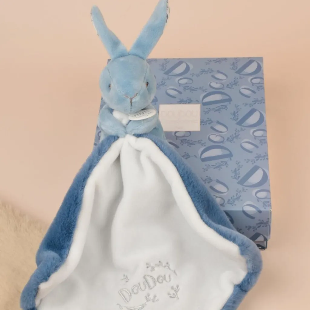 New Lapin Doudou bleu (10 cm) Doudou Plat