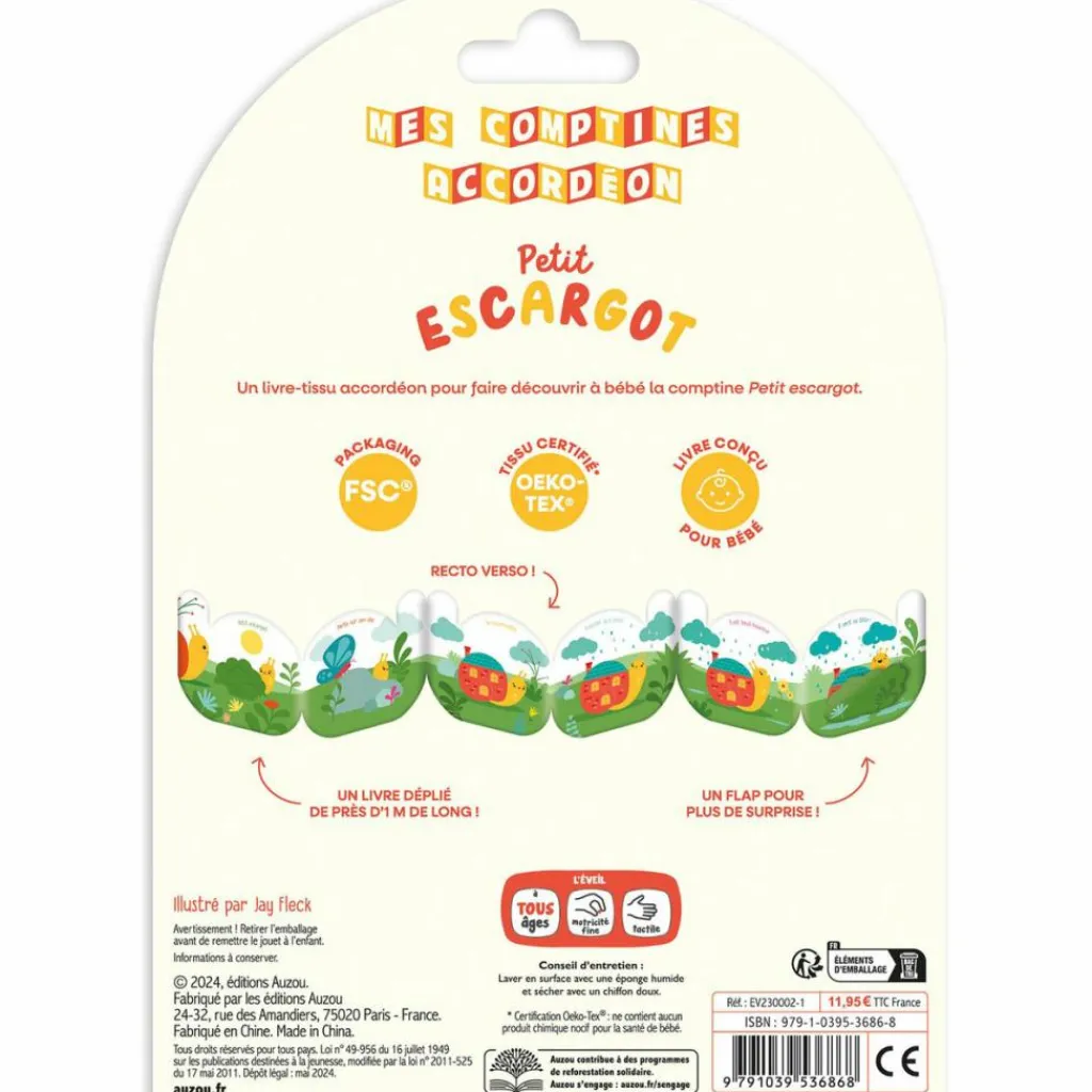 Outlet Livre en tissu Comptines accordéon - Petit escargot Livre Bébé En Tissu