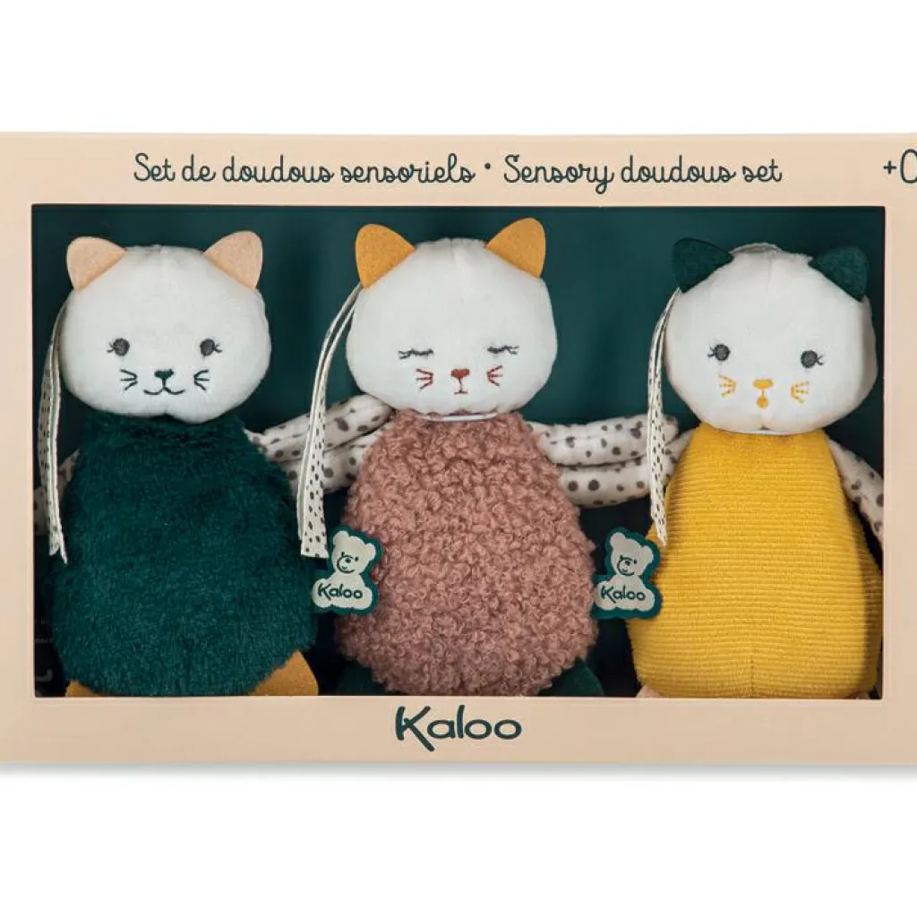 Hot Lot de 3 doudous chats sensoriels Stimuli Doudou Plat