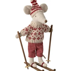 Online Maman Souris en hiver et sa paire de skis Rouge Figurines De Jeu