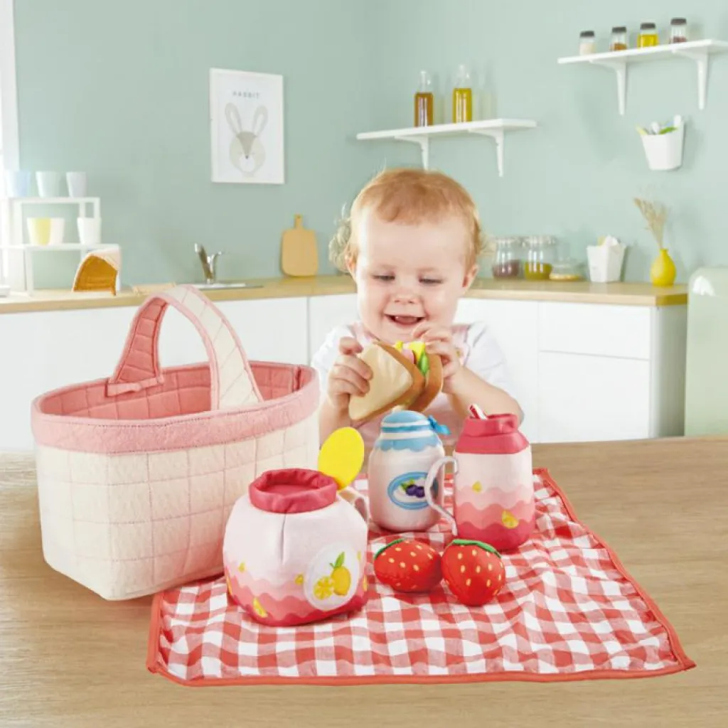 Sale Panier de pique-nique et accessoires en tissu (14 pièces) Dînette Et Aliments Factices