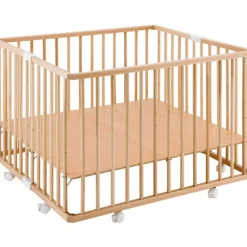 New Parc pliant carré en bois Gaby Vernis naturel Parc Bébé Et Accessoires