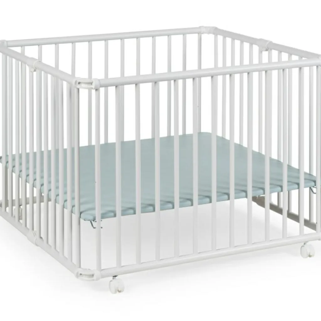 Outlet Parc pliant Lucilee + blanc avec fond vert d'eau (90 x 97 cm) Parc Bébé Et Accessoires