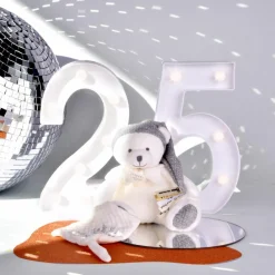 Peluche attache-sucette Ours Pantin Argent (20 cm) Doudou Attache Sucette