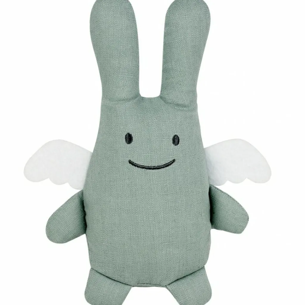 Sale Peluche en coton bio ange lapin vert d'eau + pochette en coton (20 cm) Peluche Moyenne (20-59 Cm)