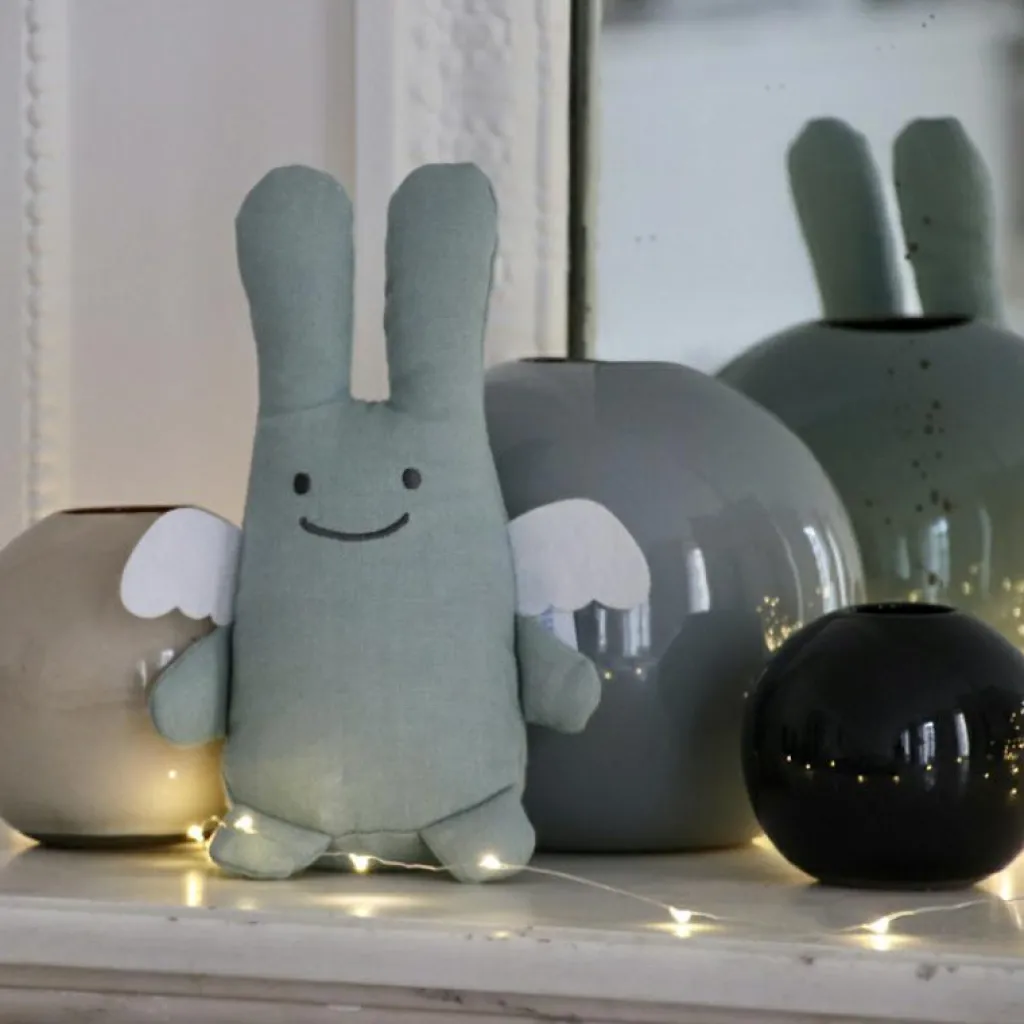 Sale Peluche en coton bio ange lapin vert d'eau + pochette en coton (20 cm) Peluche Moyenne (20-59 Cm)