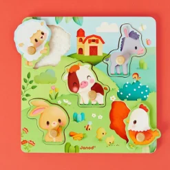 Hot Puzzle tactile en bois Ferme (5 pièces) Puzzle