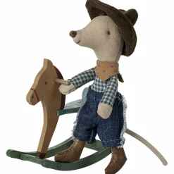 New Souris Cowboy sur son cheval à bascule Petit frère Figurines De Jeu
