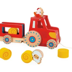 New Tracteur en bois à tirer Ferme (7 pièces) Jouet À Tirer / Pousser