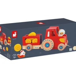 New Tracteur en bois à tirer Ferme (7 pièces) Jouet À Tirer / Pousser