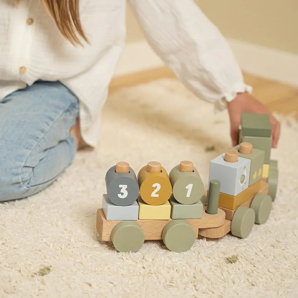 Discount Train à blocs en bois tracteur Little Farm Jeu De Construction